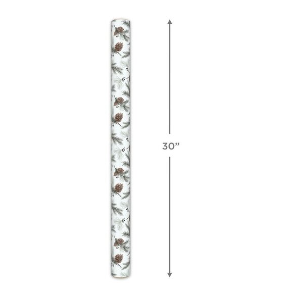 Hallmark Wrapping Paper Christmas Pinecones on White 22.5 sq ft Roll Holiday Gif - Picture 5 of 6